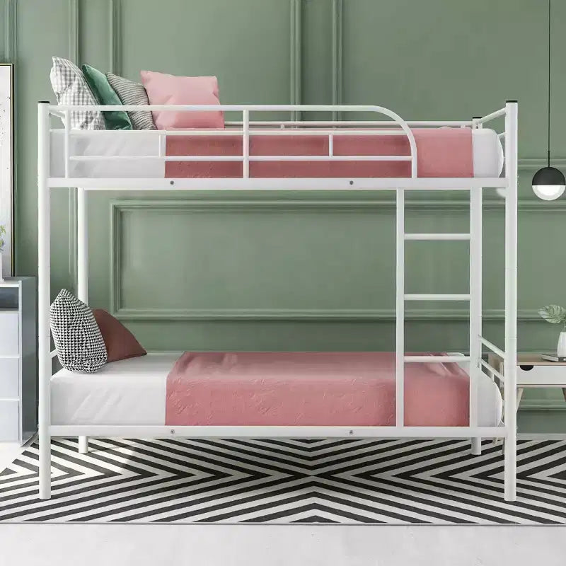 Letto a castello in metallo con scaletta e ringhiera di sicurezza, letto a soppalco salvaspazio per bambini e ragazzi