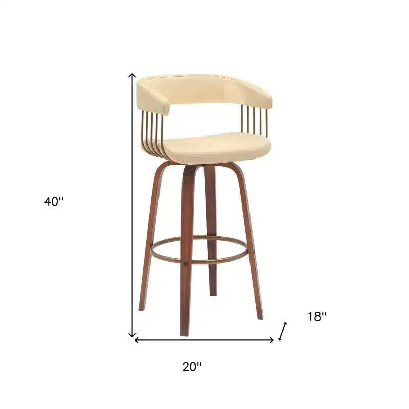 Sedia girevole da bar da 78,7 cm in similpelle color crema e marrone legno