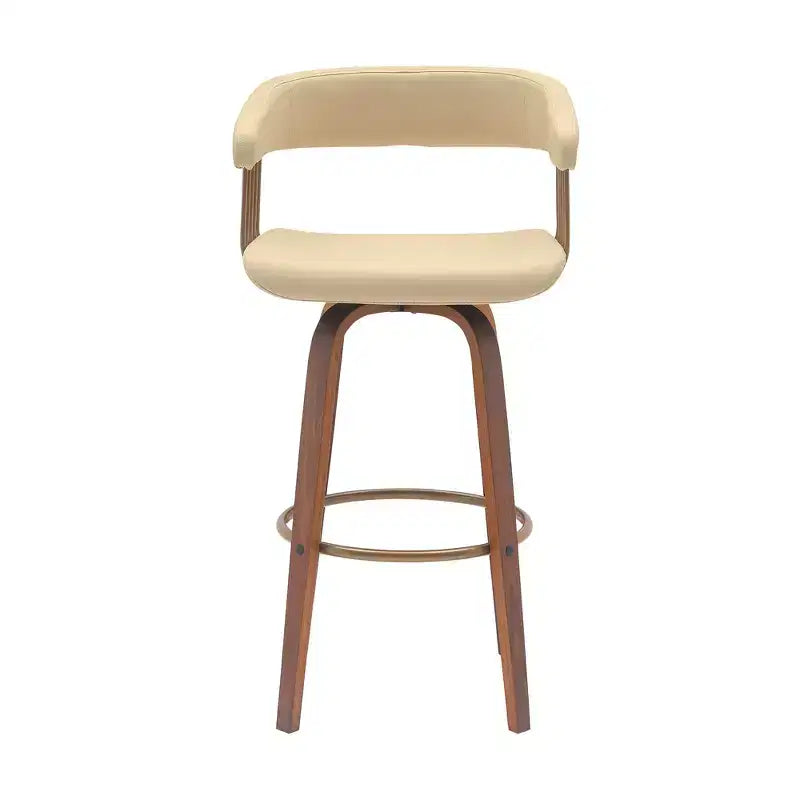 Sedia girevole da bar da 78,7 cm in similpelle color crema e marrone legno
