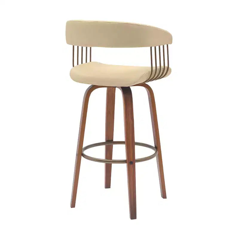Sedia girevole da bar da 78,7 cm in similpelle color crema e marrone legno