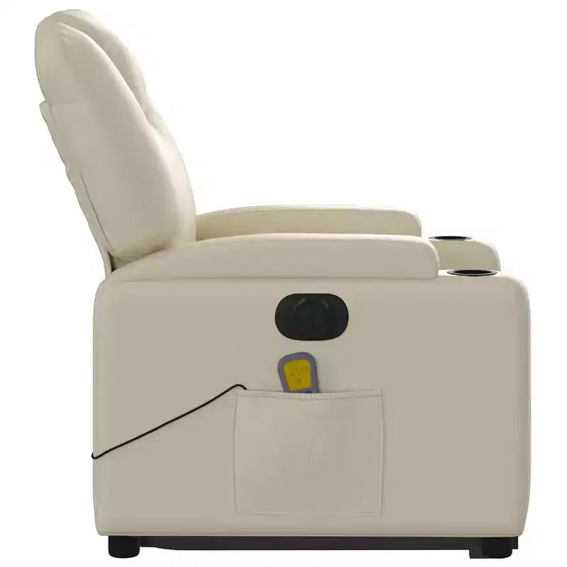 Poltrona Reclinabile Elettrica Massaggiante - Poltrona con Schienale Alto in Similpelle Crema con Massaggio a Vibrazione, Sollevamento Elettrico, Portabicchieri per il Comfort del Soggiorno