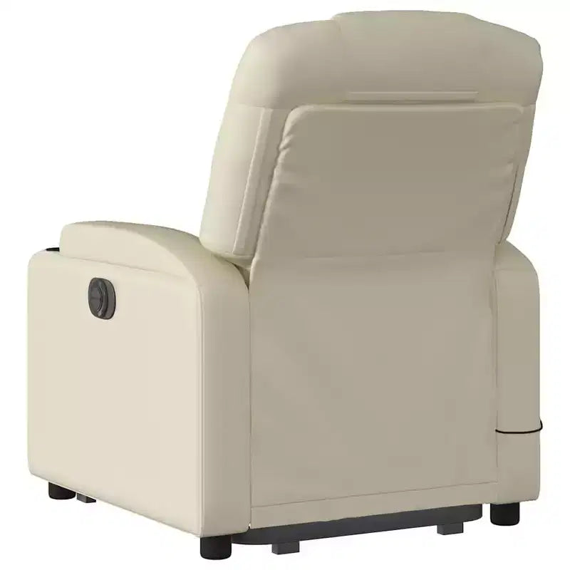 Poltrona Reclinabile Elettrica Massaggiante - Poltrona con Schienale Alto in Similpelle Crema con Massaggio a Vibrazione, Sollevamento Elettrico, Portabicchieri per il Comfort del Soggiorno