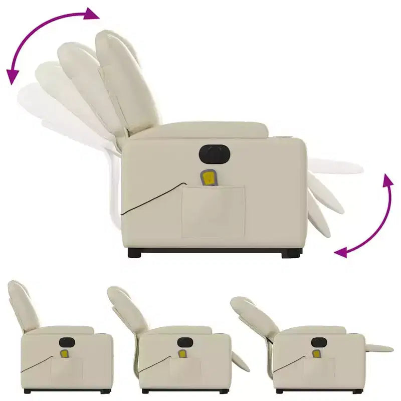 Poltrona Reclinabile Elettrica Massaggiante - Poltrona con Schienale Alto in Similpelle Crema con Massaggio a Vibrazione, Sollevamento Elettrico, Portabicchieri per il Comfort del Soggiorno