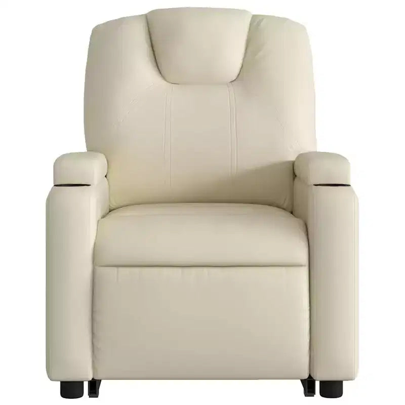 Poltrona Reclinabile Elettrica Massaggiante - Poltrona con Schienale Alto in Similpelle Crema con Massaggio a Vibrazione, Sollevamento Elettrico, Portabicchieri per il Comfort del Soggiorno