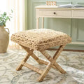 Pouf in legno naturale di mango con base a cavalletto