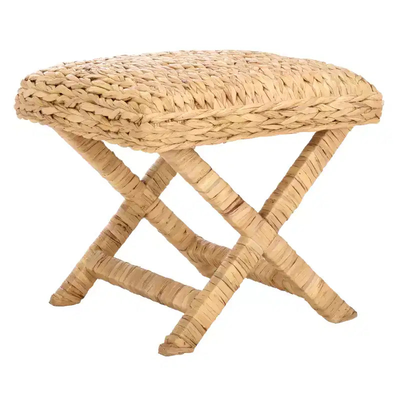 Pouf in legno naturale di mango con base a cavalletto