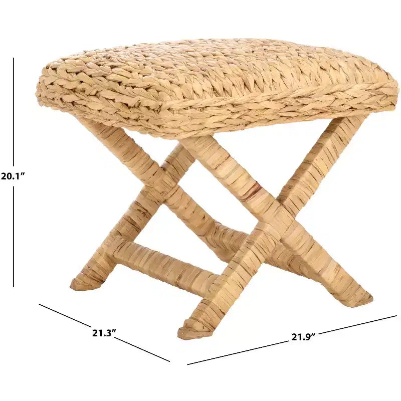 Pouf in legno naturale di mango con base a cavalletto