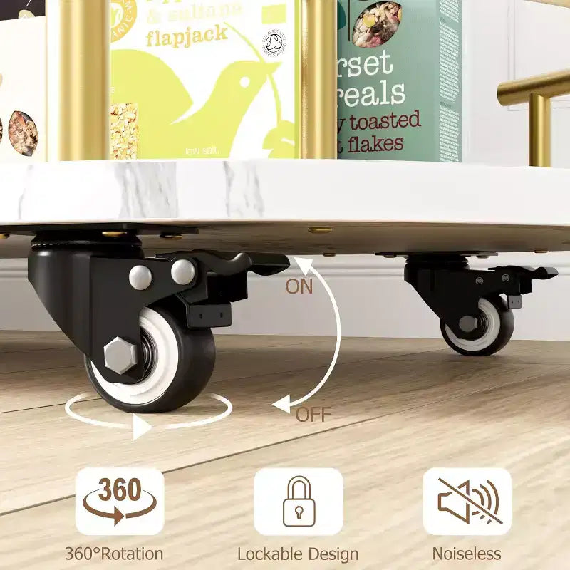 Carrello da bar a 4 ripiani con portabottiglie e portabicchieri, carrello di servizio mobile su ruote per cucina, sala da pranzo, soggiorno - Oro e Bianco