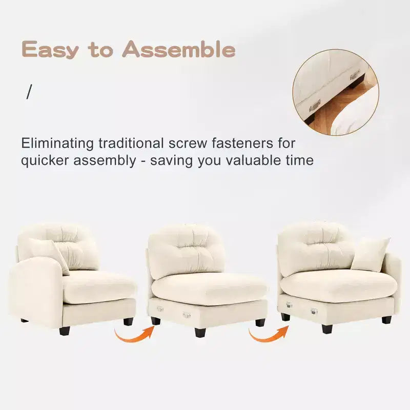 Divano componibile Cloud a 3 posti in ciniglia, in schiuma ad alta densità con bottoni, braccioli ergonomici, base in legno massello per camera da letto/salotto