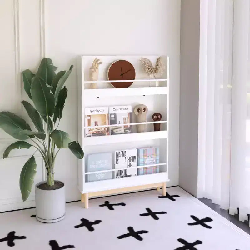Libreria per Bambini con 3 Ripiani a Scomparti Frontali e Base in Legno Naturale, Bianca - per la Cameretta dei Bambini, la Stanza dei Neonati o la Stanza dei Giochi