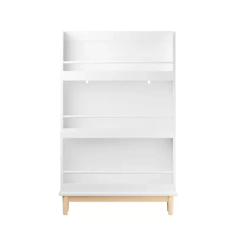 Libreria per Bambini con 3 Ripiani a Scomparti Frontali e Base in Legno Naturale, Bianca - per la Cameretta dei Bambini, la Stanza dei Neonati o la Stanza dei Giochi