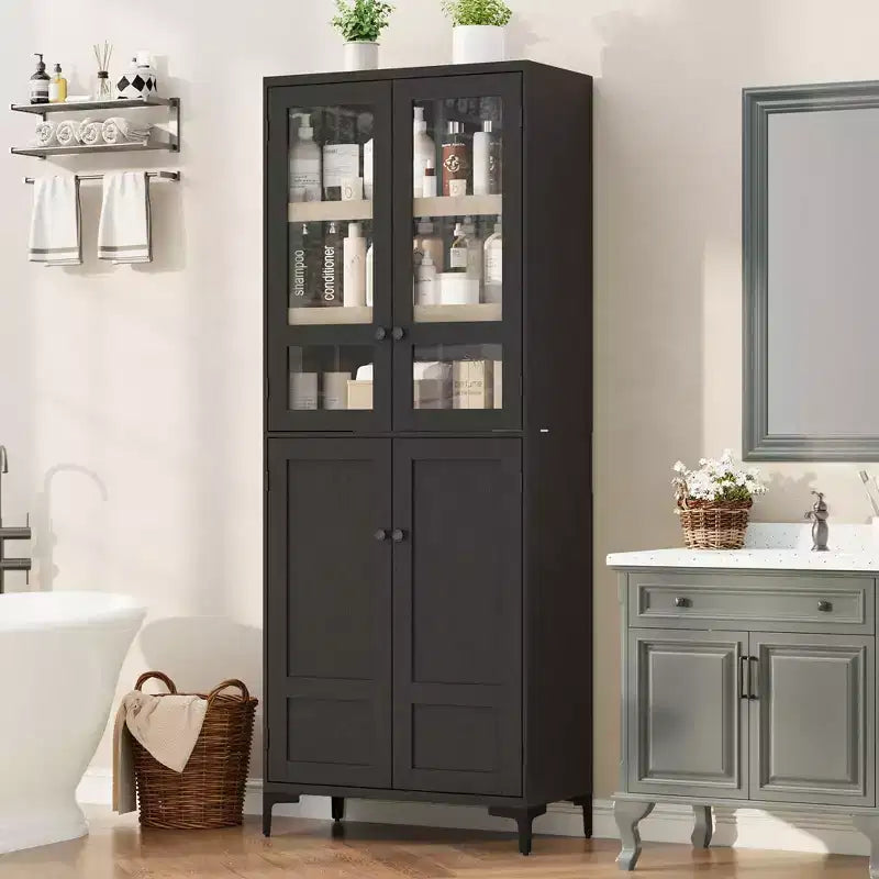 Dispensa a 5 ripiani alta 180 cm, organizer con 4 ante e ripiani regolabili per cucina, bagno, sala da pranzo