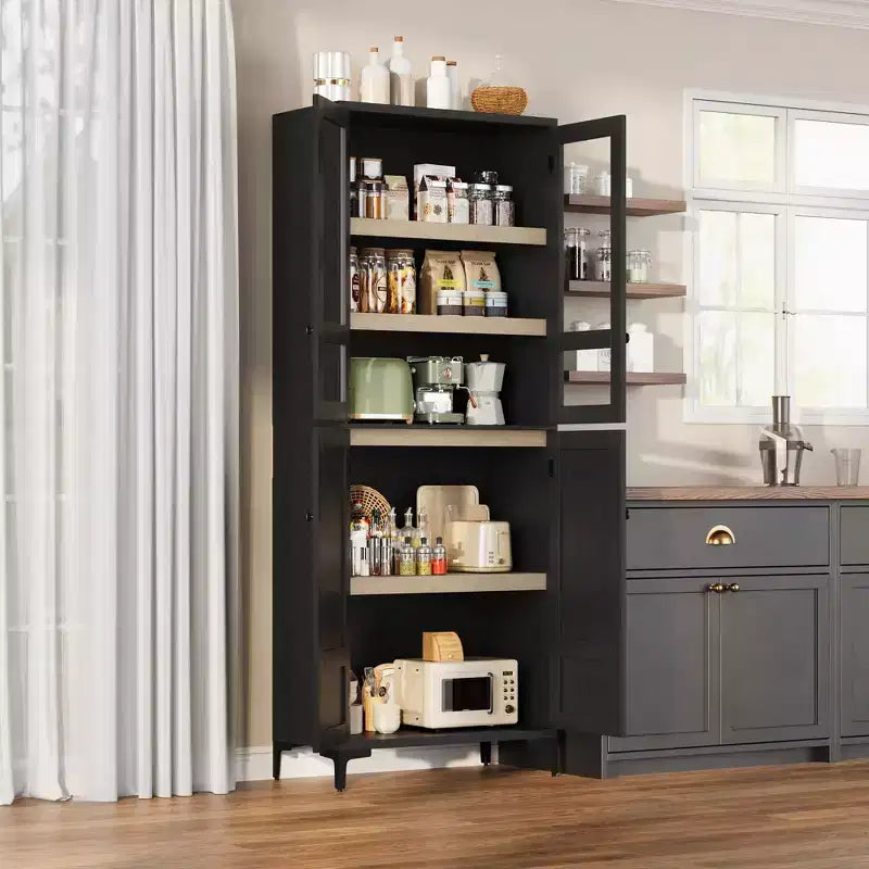 Dispensa a 5 ripiani alta 180 cm, organizer con 4 ante e ripiani regolabili per cucina, bagno, sala da pranzo