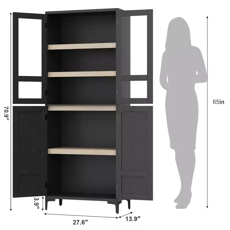 Dispensa a 5 ripiani alta 180 cm, organizer con 4 ante e ripiani regolabili per cucina, bagno, sala da pranzo