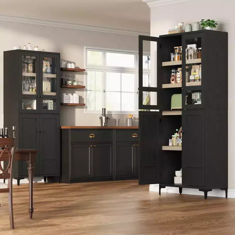 Dispensa a 5 ripiani alta 180 cm, organizer con 4 ante e ripiani regolabili per cucina, bagno, sala da pranzo