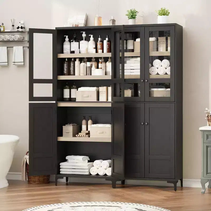 Dispensa a 5 ripiani alta 180 cm, organizer con 4 ante e ripiani regolabili per cucina, bagno, sala da pranzo