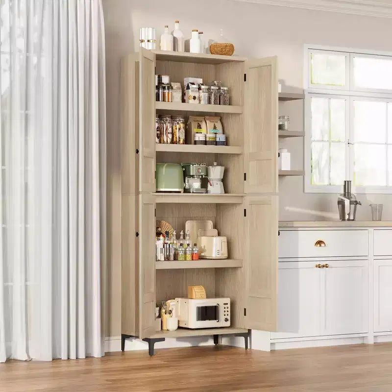 Dispensa a 5 ripiani alta 180 cm, organizer con 4 ante e ripiani regolabili per cucina, bagno, sala da pranzo