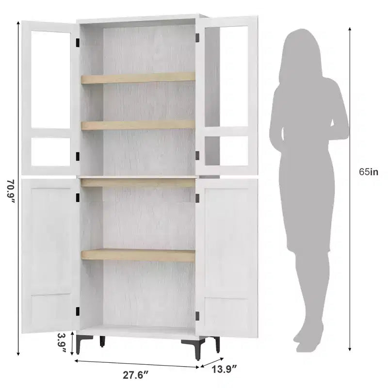 Dispensa a 5 ripiani alta 180 cm, organizer con 4 ante e ripiani regolabili per cucina, bagno, sala da pranzo