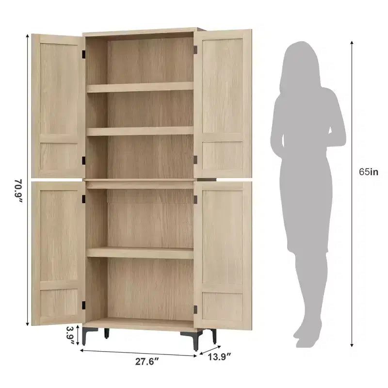 Dispensa a 5 ripiani alta 180 cm, organizer con 4 ante e ripiani regolabili per cucina, bagno, sala da pranzo