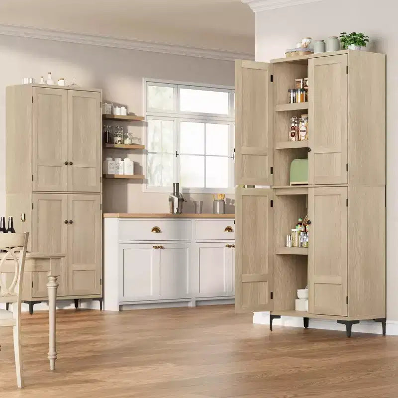 Dispensa a 5 ripiani alta 180 cm, organizer con 4 ante e ripiani regolabili per cucina, bagno, sala da pranzo