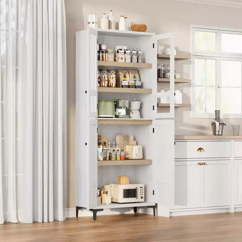 Dispensa a 5 ripiani alta 180 cm, organizer con 4 ante e ripiani regolabili per cucina, bagno, sala da pranzo