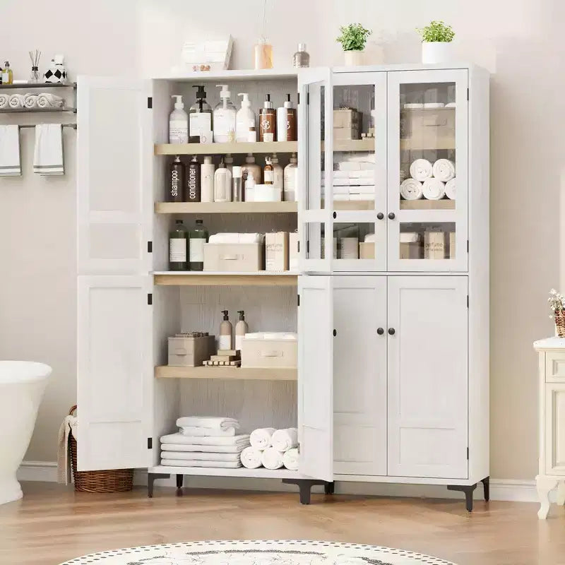 Dispensa a 5 ripiani alta 180 cm, organizer con 4 ante e ripiani regolabili per cucina, bagno, sala da pranzo