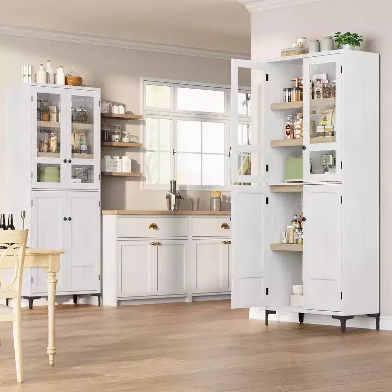 Dispensa a 5 ripiani alta 180 cm, organizer con 4 ante e ripiani regolabili per cucina, bagno, sala da pranzo
