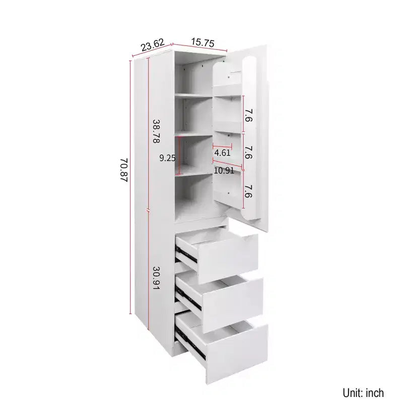 Dispensa da 40 cm in Legno Bianco con Cassetti