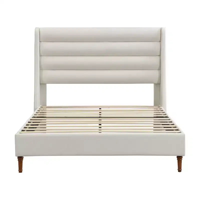 Letto moderno in ciniglia con testiera alta e ondulata