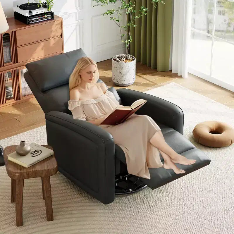 Poltrona reclinabile manuale, sedia a dondolo girevole a 360°, divano singolo con schienale ergonomico, adatta per soggiorno