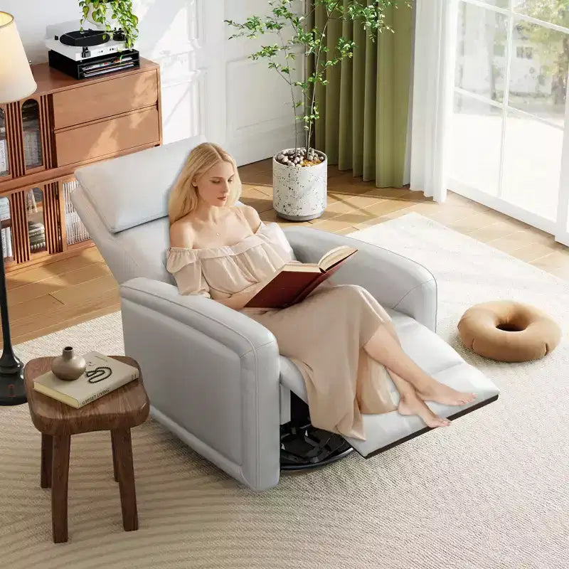 Poltrona reclinabile manuale, sedia a dondolo girevole a 360°, divano singolo con schienale ergonomico, adatta per soggiorno