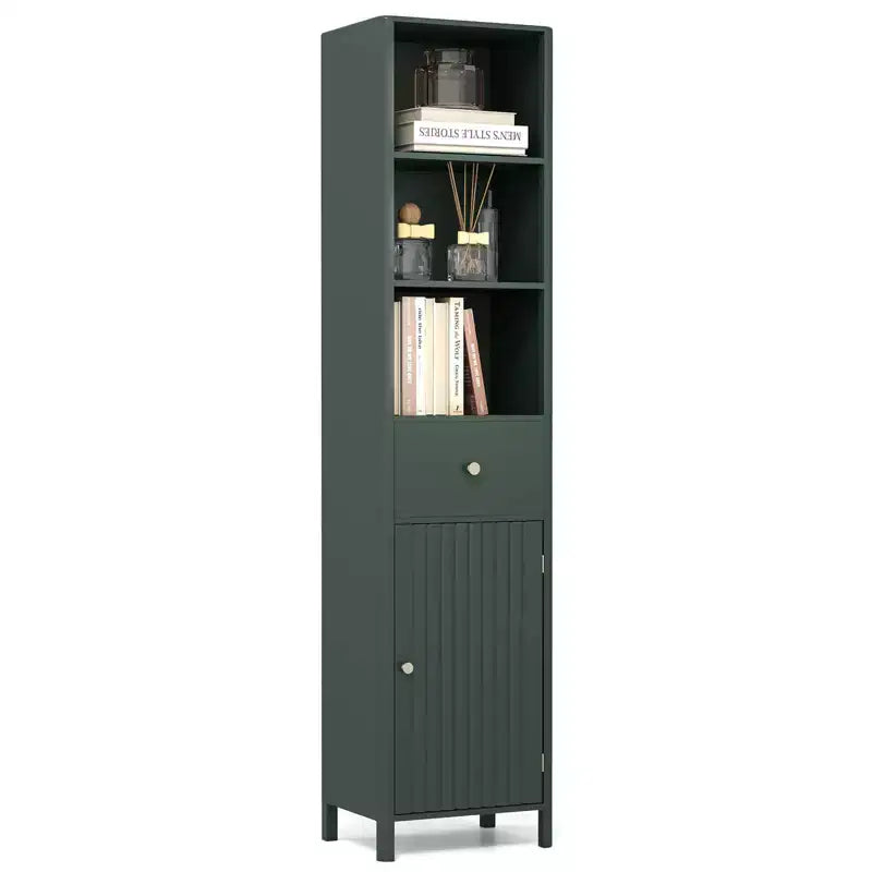 Mobile bagno alto 170 cm con 3 ripiani a giorno, 1 cassetto e ripiano interno regolabile - Bianco/Bianco sporco/Nero/Verde/Grigio
