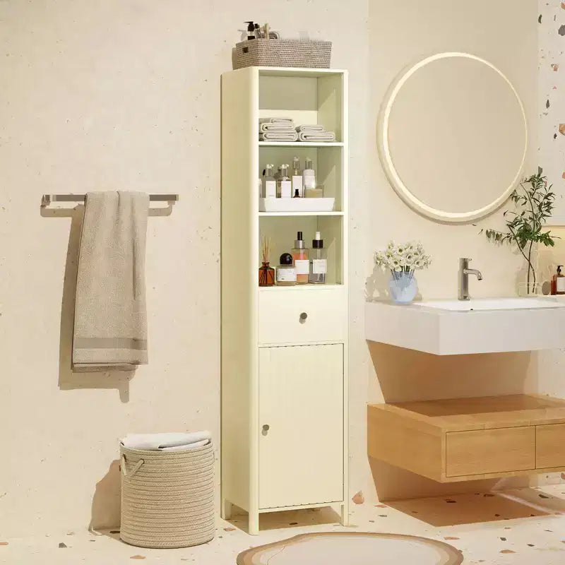 Mobile bagno alto 170 cm con 3 ripiani a giorno, 1 cassetto e ripiano interno regolabile - Bianco/Bianco sporco/Nero/Verde/Grigio