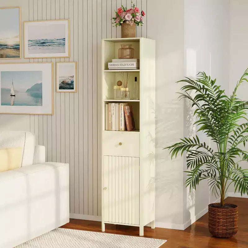 Mobile bagno alto 170 cm con 3 ripiani a giorno, 1 cassetto e ripiano interno regolabile - Bianco/Bianco sporco/Nero/Verde/Grigio