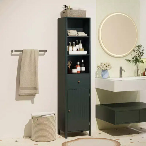 Mobile bagno alto 170 cm con 3 ripiani a giorno, 1 cassetto e ripiano interno regolabile - Bianco/Bianco sporco/Nero/Verde/Grigio