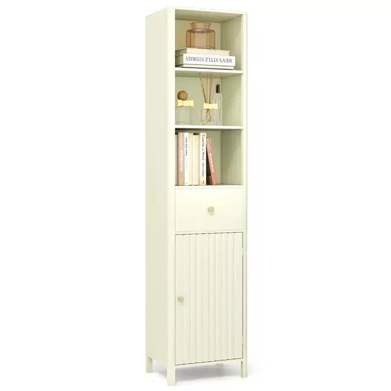 Mobile bagno alto 170 cm con 3 ripiani a giorno, 1 cassetto e ripiano interno regolabile - Bianco/Bianco sporco/Nero/Verde/Grigio