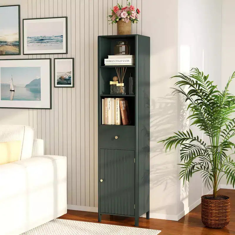 Mobile bagno alto 170 cm con 3 ripiani a giorno, 1 cassetto e ripiano interno regolabile - Bianco/Bianco sporco/Nero/Verde/Grigio