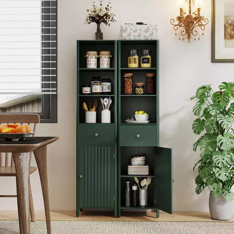 Mobile bagno alto 170 cm con 3 ripiani a giorno, 1 cassetto e ripiano interno regolabile - Bianco/Bianco sporco/Nero/Verde/Grigio