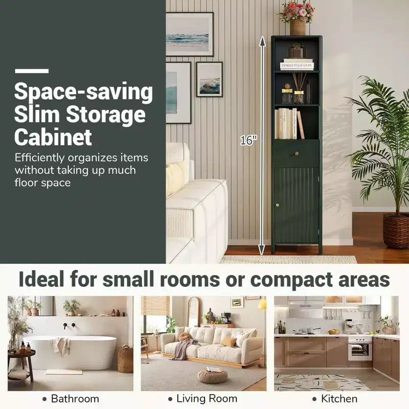 Mobile bagno alto 170 cm con 3 ripiani a giorno, 1 cassetto e ripiano interno regolabile - Bianco/Bianco sporco/Nero/Verde/Grigio