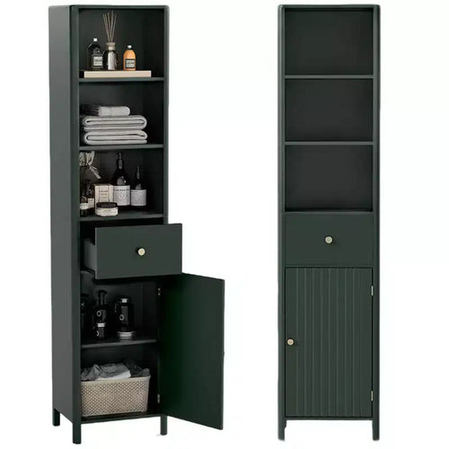 Costway 67 Tall Bathroom Cabinet with 3 Open Shelves, 1 Drawer, Adjustable Interior Shelf White/Off-white/Black/Green/Gray