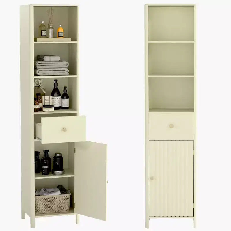 Mobile bagno alto 170 cm con 3 ripiani a giorno, 1 cassetto e ripiano interno regolabile - Bianco/Bianco sporco/Nero/Verde/Grigio