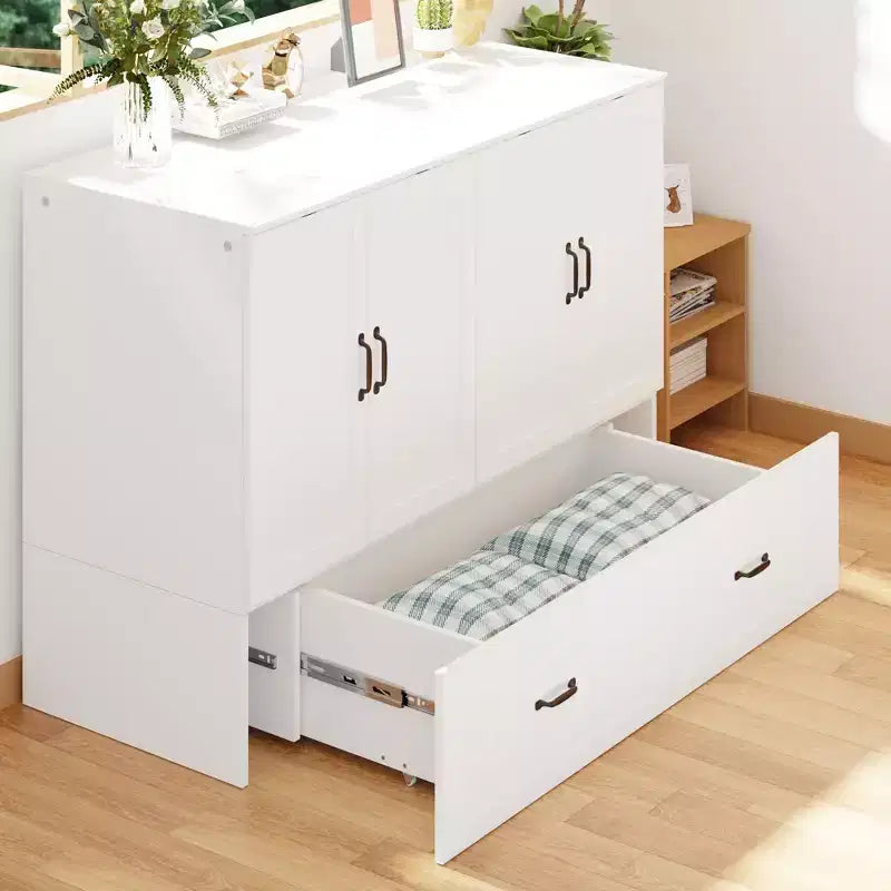 Letto a scomparsa matrimoniale salvaspazio con design pieghevole e contenitore integrato