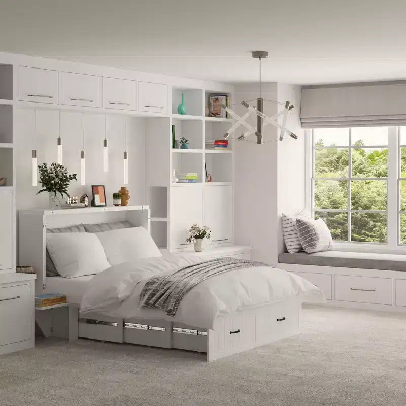 Letto a scomparsa matrimoniale salvaspazio con design pieghevole e contenitore integrato