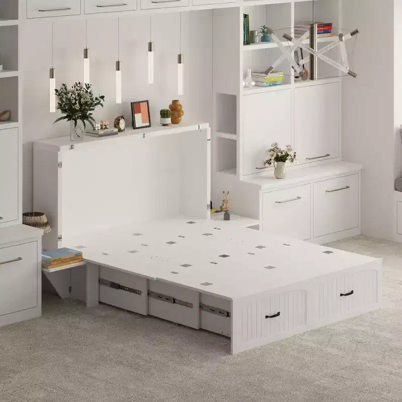 Letto a scomparsa matrimoniale salvaspazio con design pieghevole e contenitore integrato