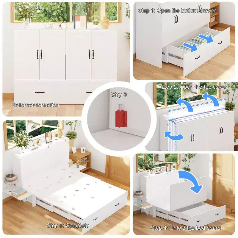 Letto a scomparsa matrimoniale salvaspazio con design pieghevole e contenitore integrato