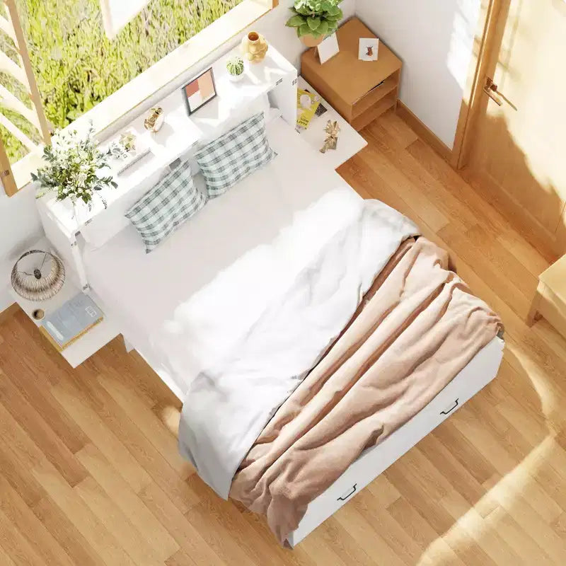 Letto a scomparsa matrimoniale salvaspazio con design pieghevole e contenitore integrato