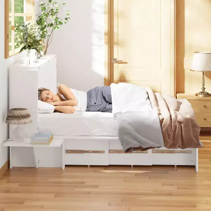 Letto a scomparsa matrimoniale salvaspazio con design pieghevole e contenitore integrato
