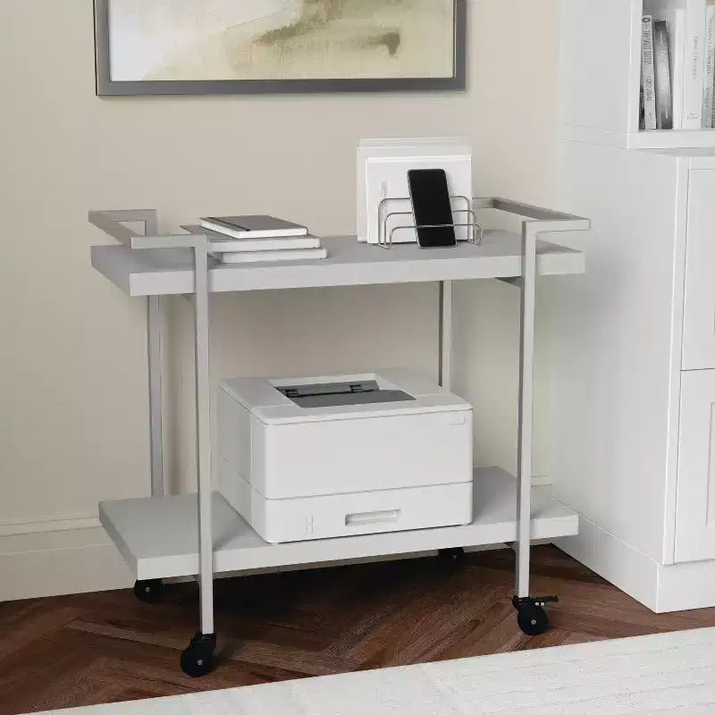 Carrello a 2 ripiani per stampante e archiviazione per ufficio con struttura in metallo