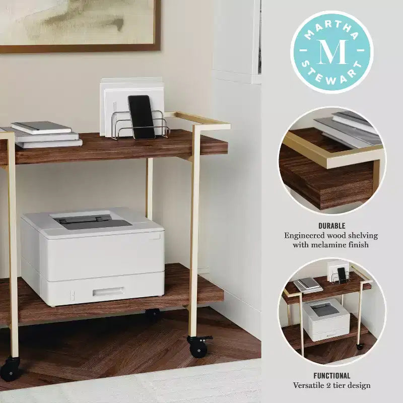 Carrello a 2 ripiani per stampante e archiviazione per ufficio con struttura in metallo