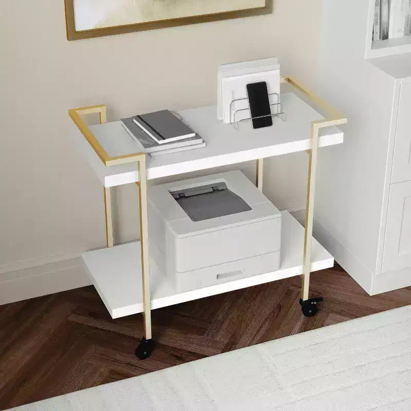 Carrello a 2 ripiani per stampante e archiviazione per ufficio con struttura in metallo
